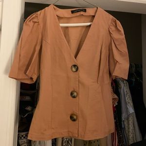 Zara rust puff sleeve button blouse